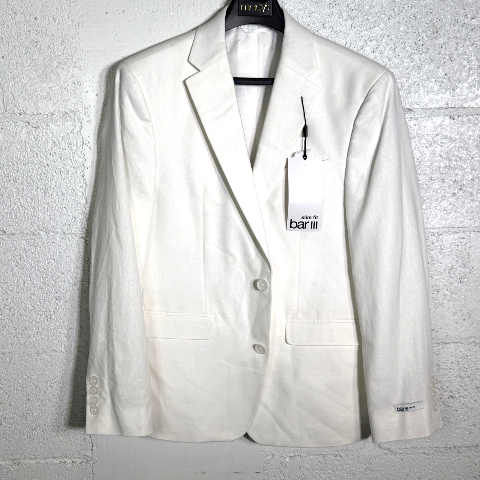 Bar Iii Men's Slim-Fit Linen Blend Suit Jacket White 38s $360